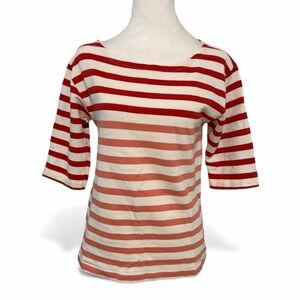 J. Crew Red and White Striped 3/4 Sleeve Relaxed Sweater Size S